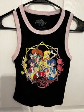 Sailor Moon Crystal Black Ribbed Tank with Pink Trim